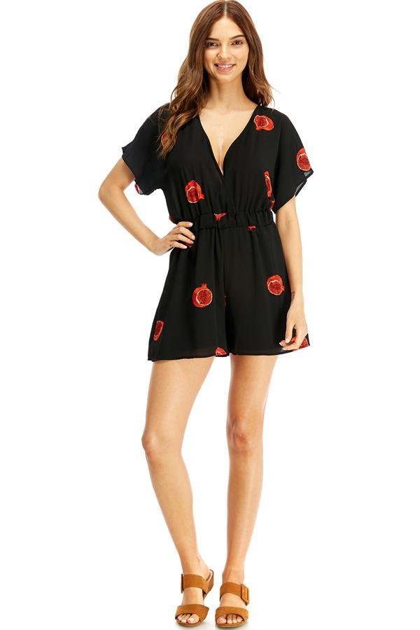 Pomegranate Print Surplice Romper