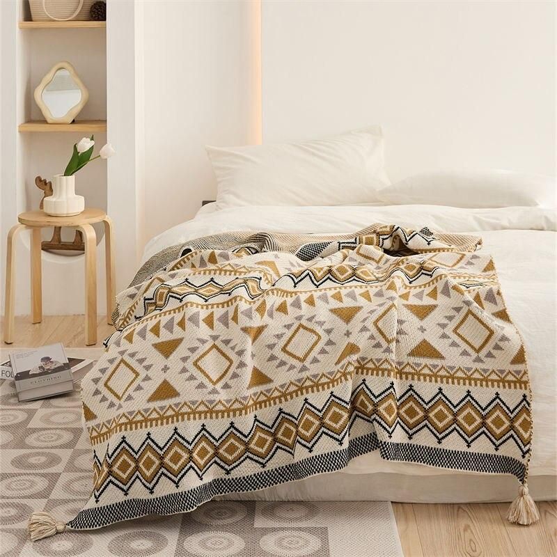 Bohemian Geometric Knitted Blanket