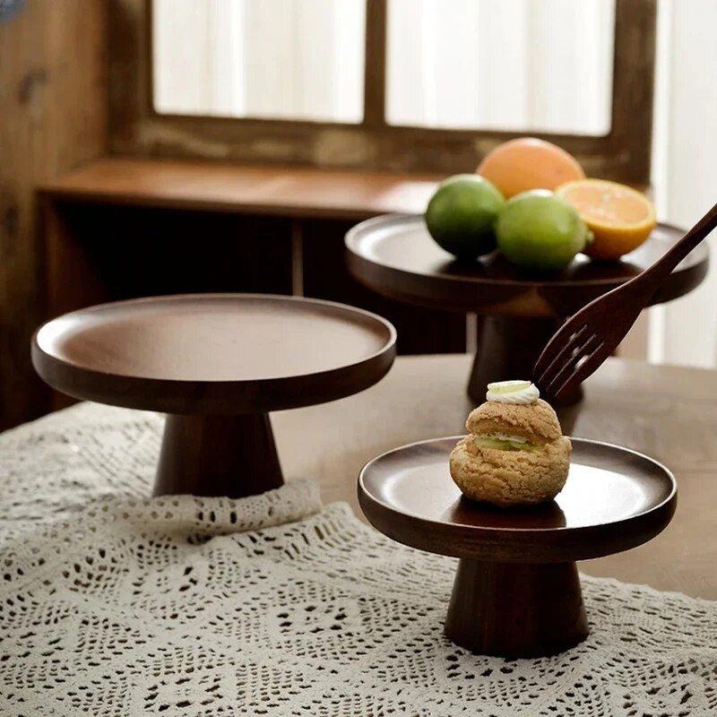 Elegant Walnut Solid Wood Cake & Fruit Tray