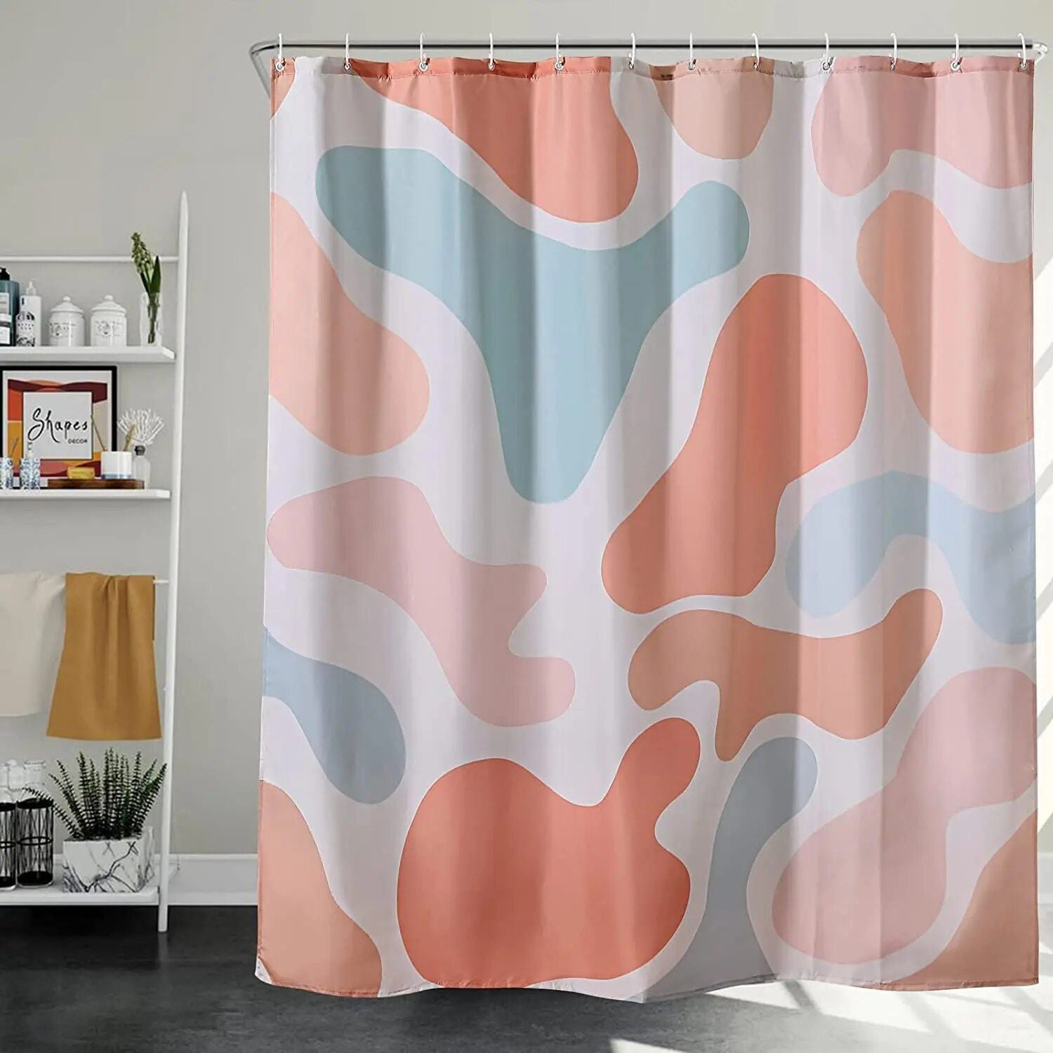 Bohemian Abstract Geometric Shower Curtain: Vintage Orange & Colorful Geometry