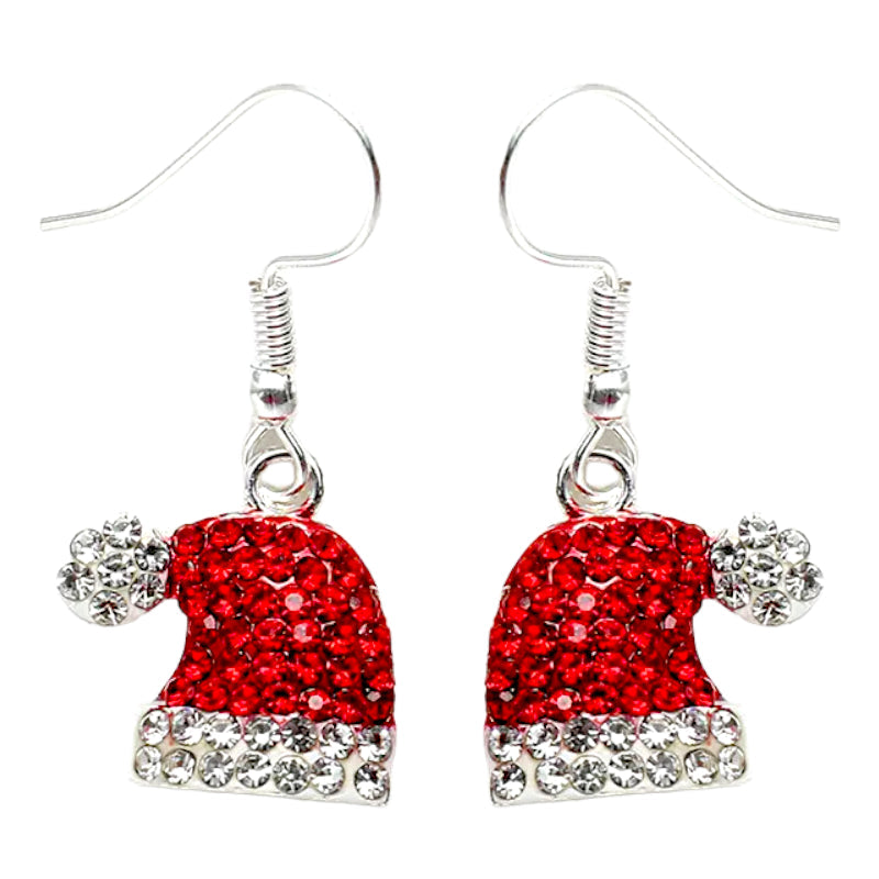 Christmas Jewelry Crystal Rhinestone Hat Dangle Charm Earrings