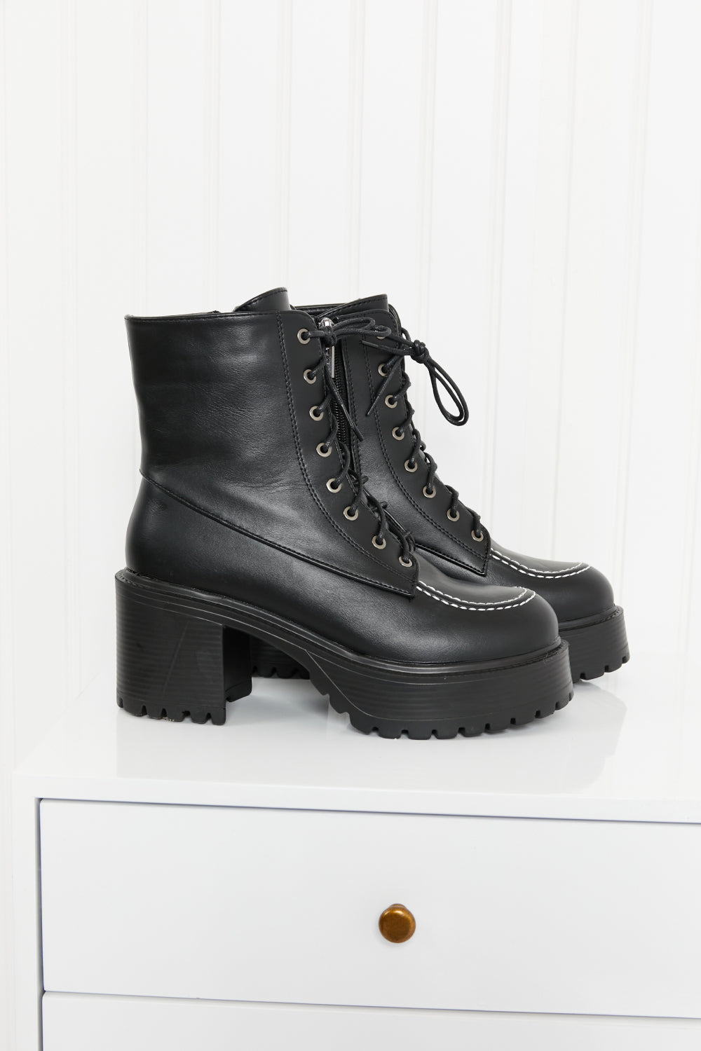 Climbing the Ranks Platform Combat Boots in Black