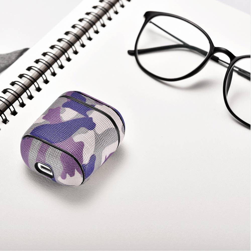 Camo Purple Premium Leather AirPods 1 & 2 Case