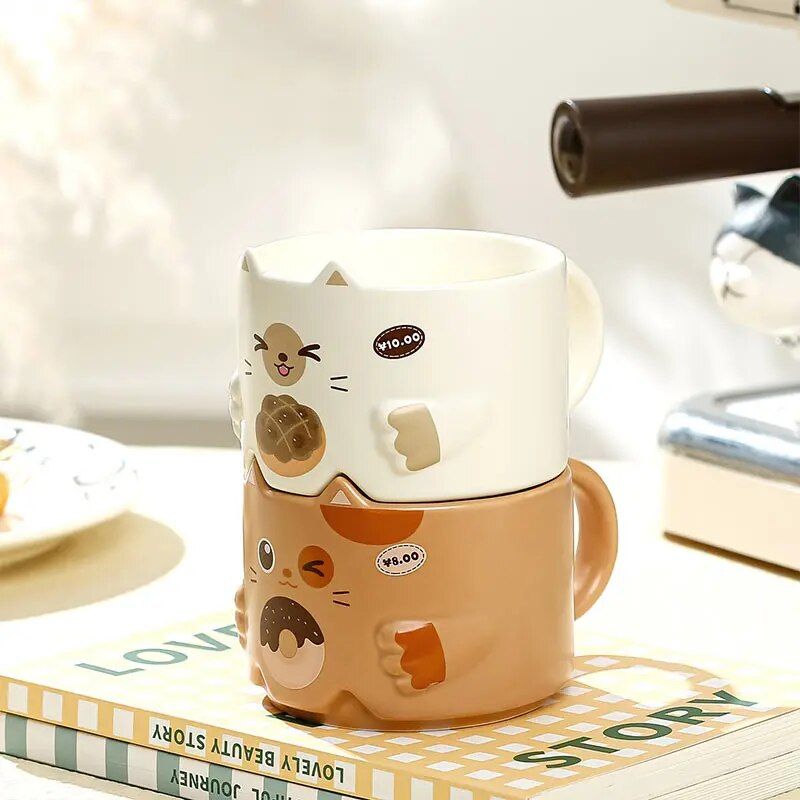 Ceramic Cat Ear Mug 300ML - Eco-Friendly Cartoon Porcelain Coffee Cup