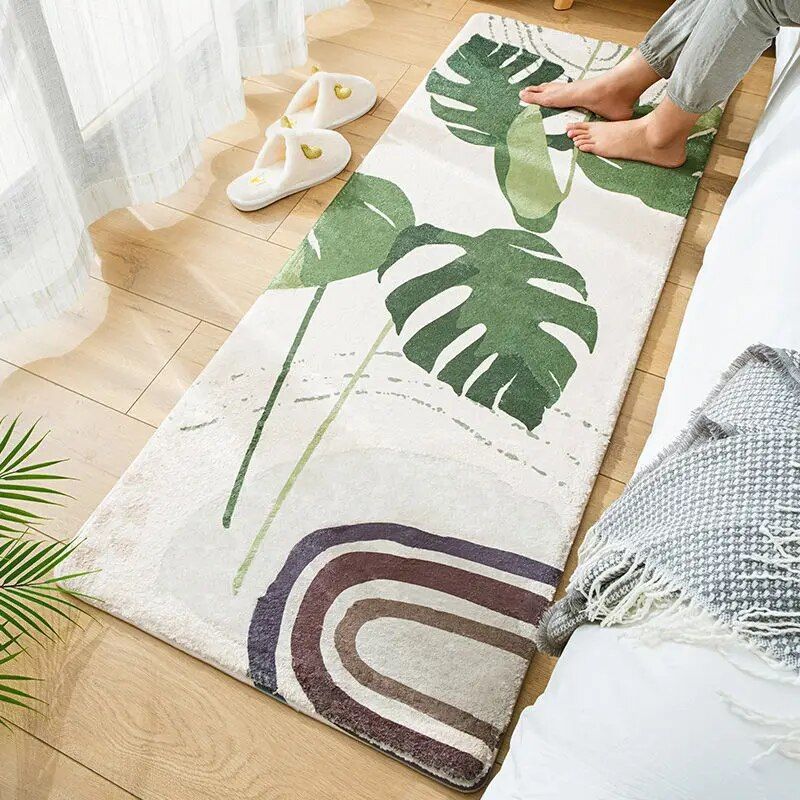 Luxurious Nordic-Inspired Fluffy Carpet with Tropical Plant Patterns