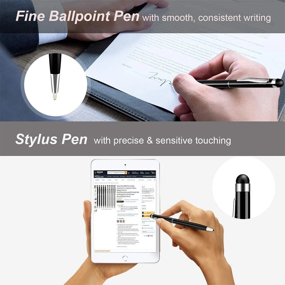 2-in-1 Universal Stylus & Ballpoint Pen for Capacitive Touch Screens