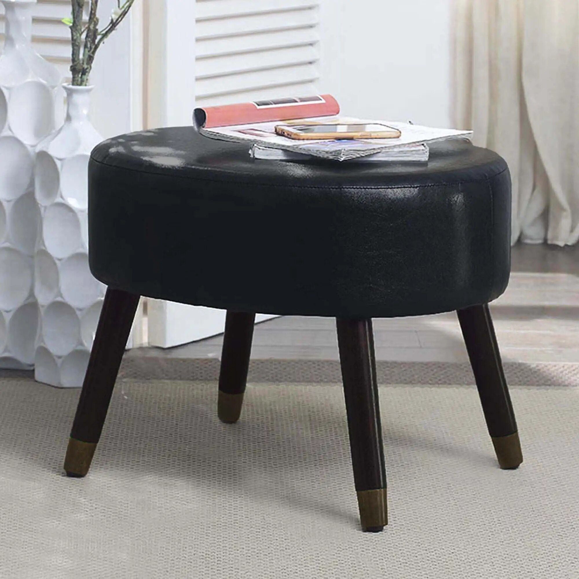 Mid-Century Modern Oval Ottoman Stool with Padded Seat