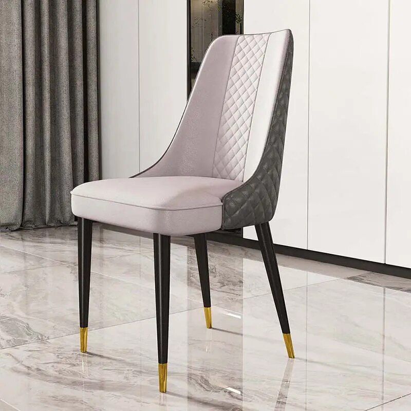 Luxury Nordic Leather Dining Chair with Metal Legs and Ergonomic Backrest