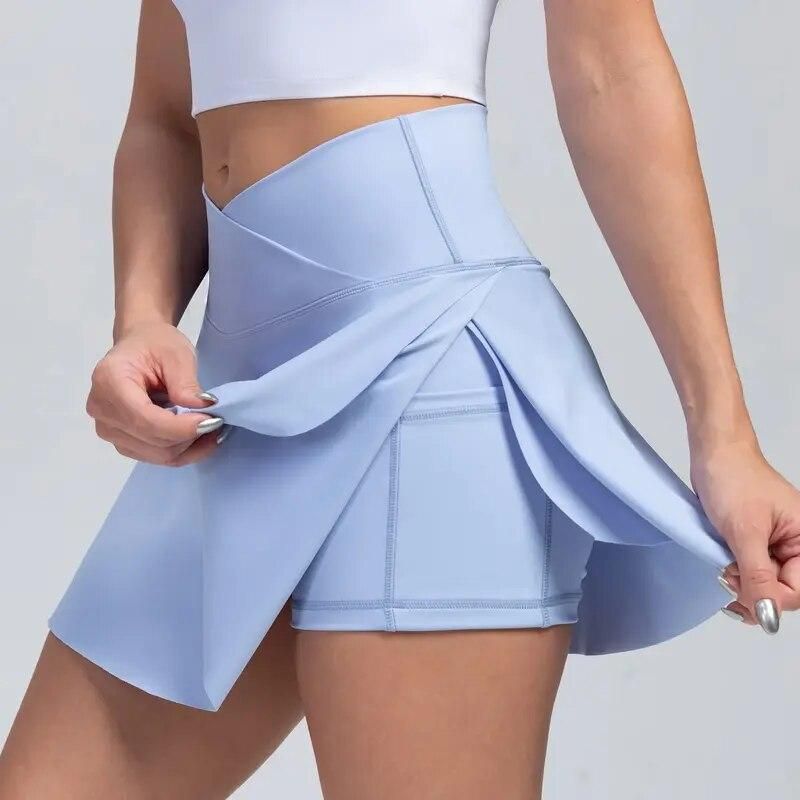 High-Waisted Pleated Athletic Skort with Pockets