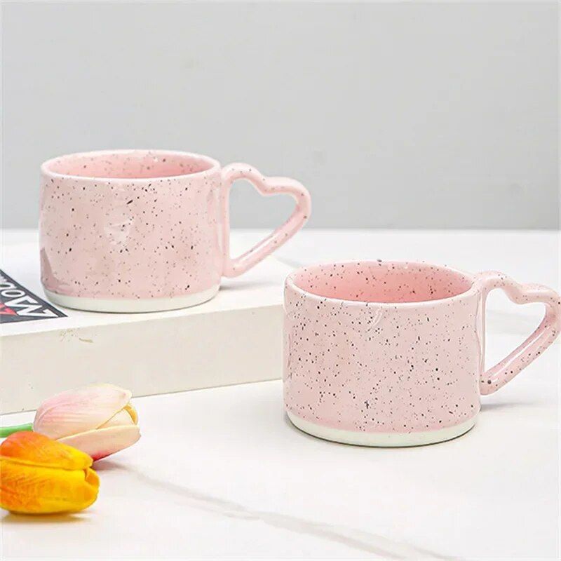 Charming Pink Love-Handle Ceramic Mug - Perfect for Coffee, Oatmeal, and More