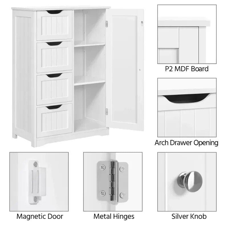 Elegant Wooden Bathroom Storage Cabinet with Drawers and Cupboard