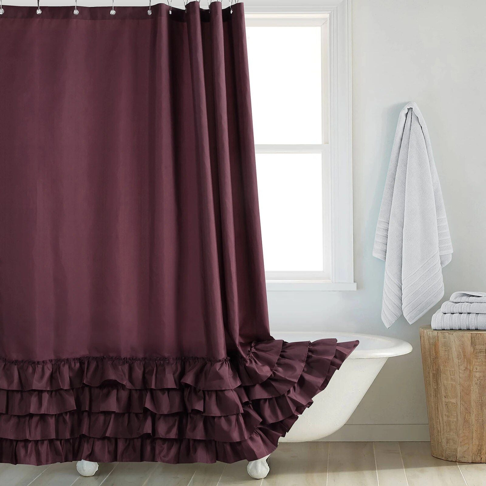 Elegant Ruffled White Boho Waterproof Shower Curtain