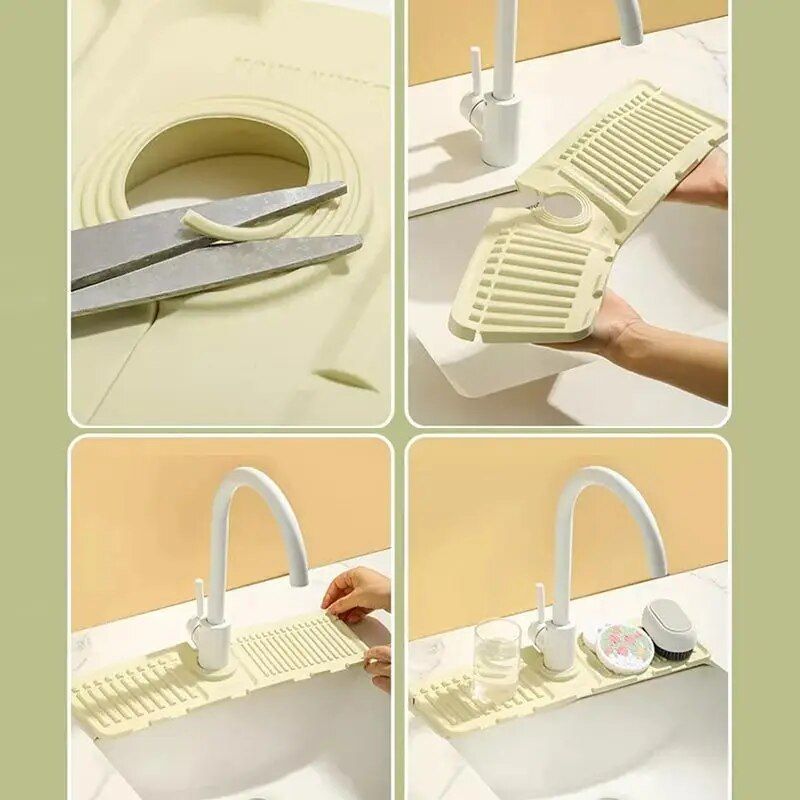 Multi-Functional Faucet Splash Guard & Draining Tray Mat