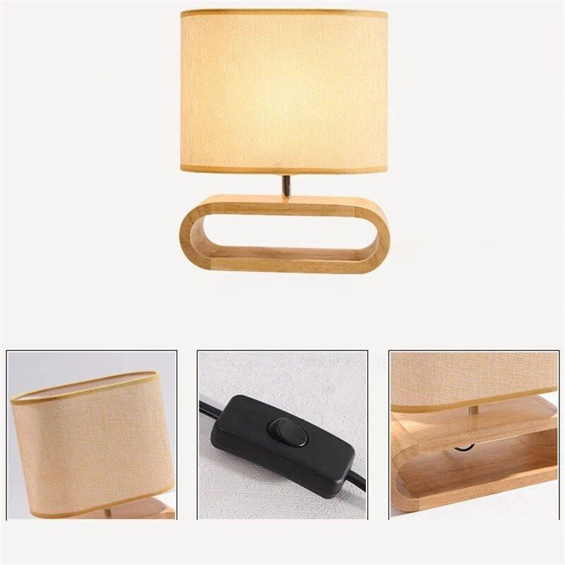 Contemporary Solid Wood & Fabric Table Lamp - LED Desk Lighting for Home & Office