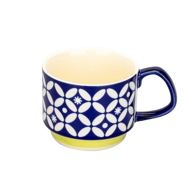 Japanese Retro Floral Ceramic Coffee Mug - 300ml Handgrip Cup for Office and Home