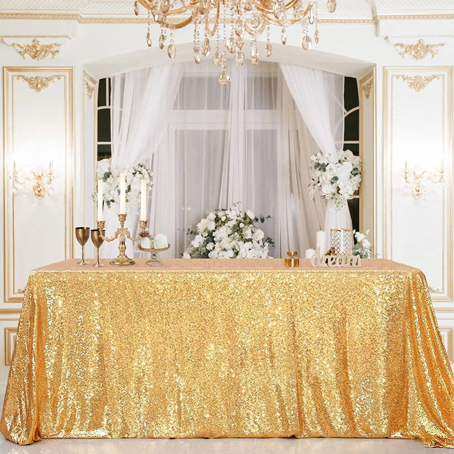 Gold Glitter Sequin Tablecloth