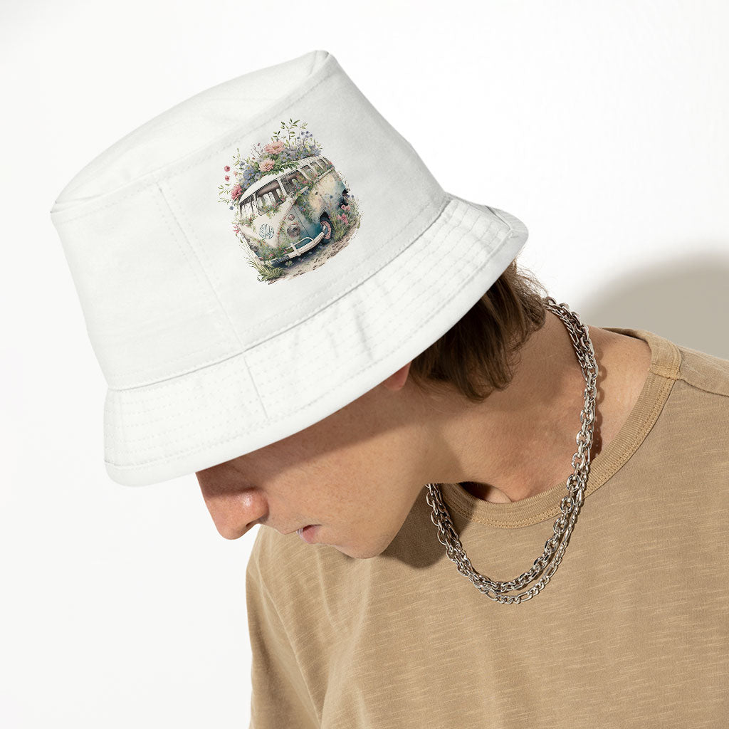 Bus Bucket Hat - Floral Design Hat - Graphic Bucket Hat