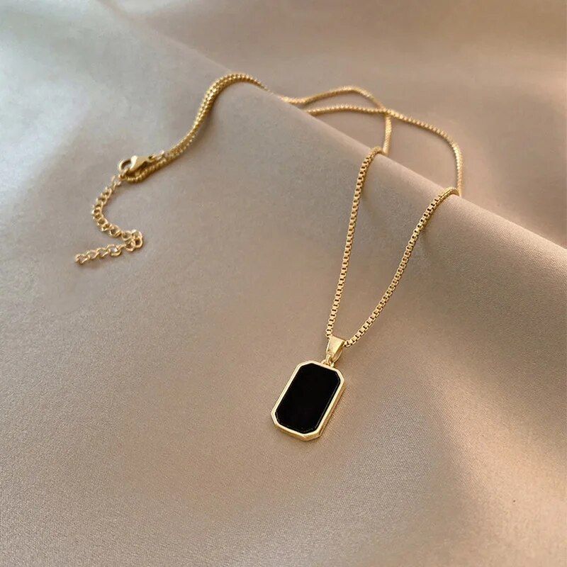 Geometric Gold-Color Square Pendant Necklace