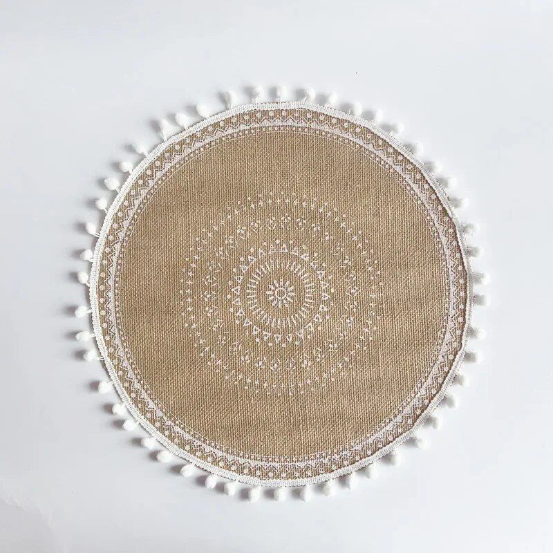 Chic Bohemian 15" Jute Placemat with Pompom Tassel - Eco-Friendly Table Decor