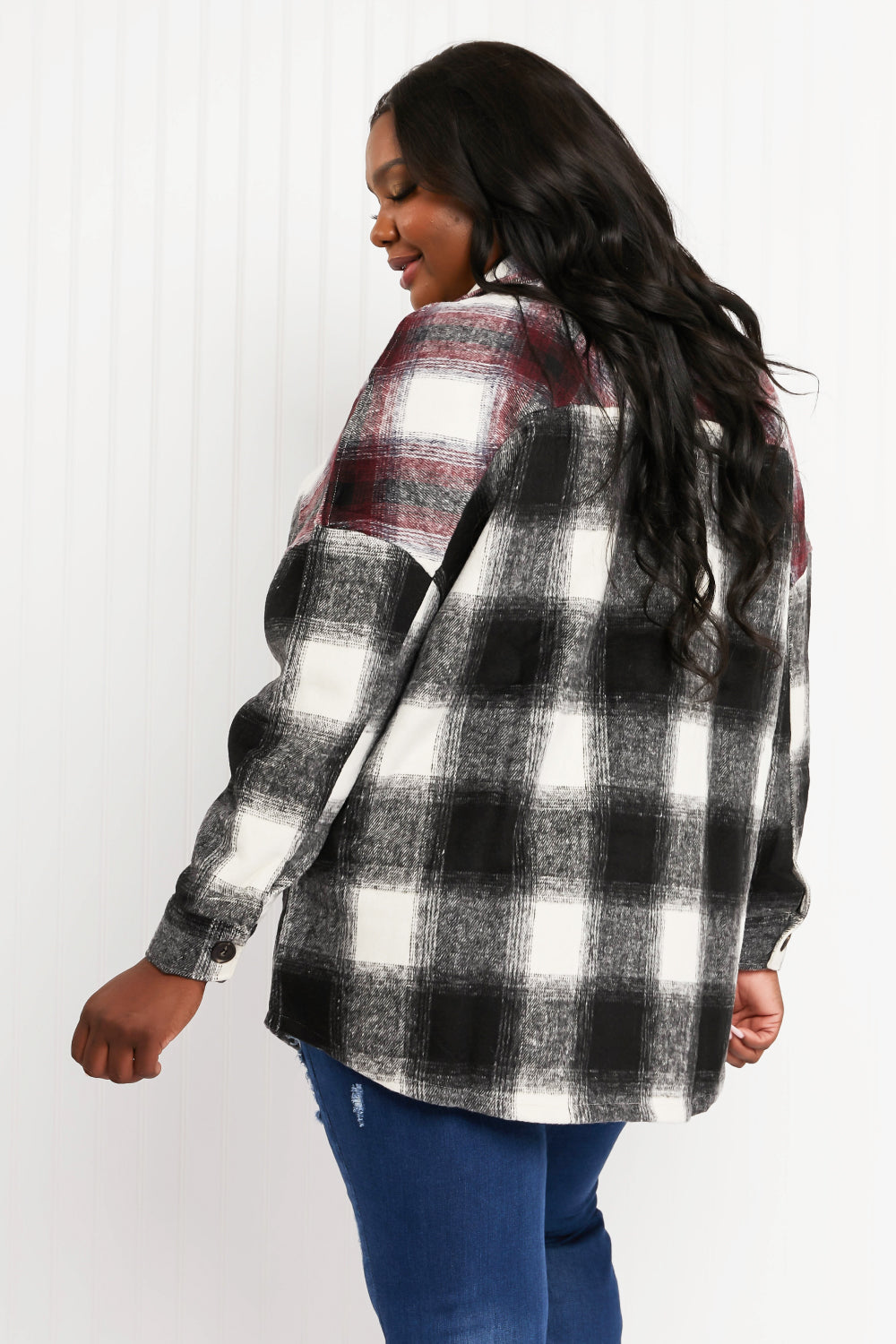 Colors of Autumn Plaid Shacket in Black/Burgundy