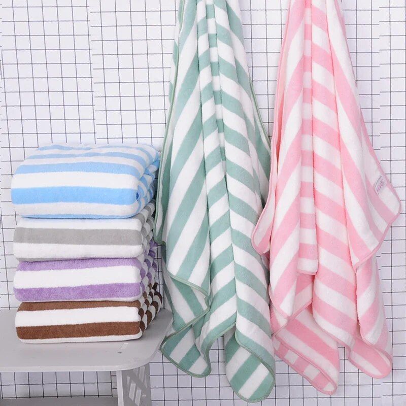 Quick-Dry Luxury Stripe Microfiber Bath Towel