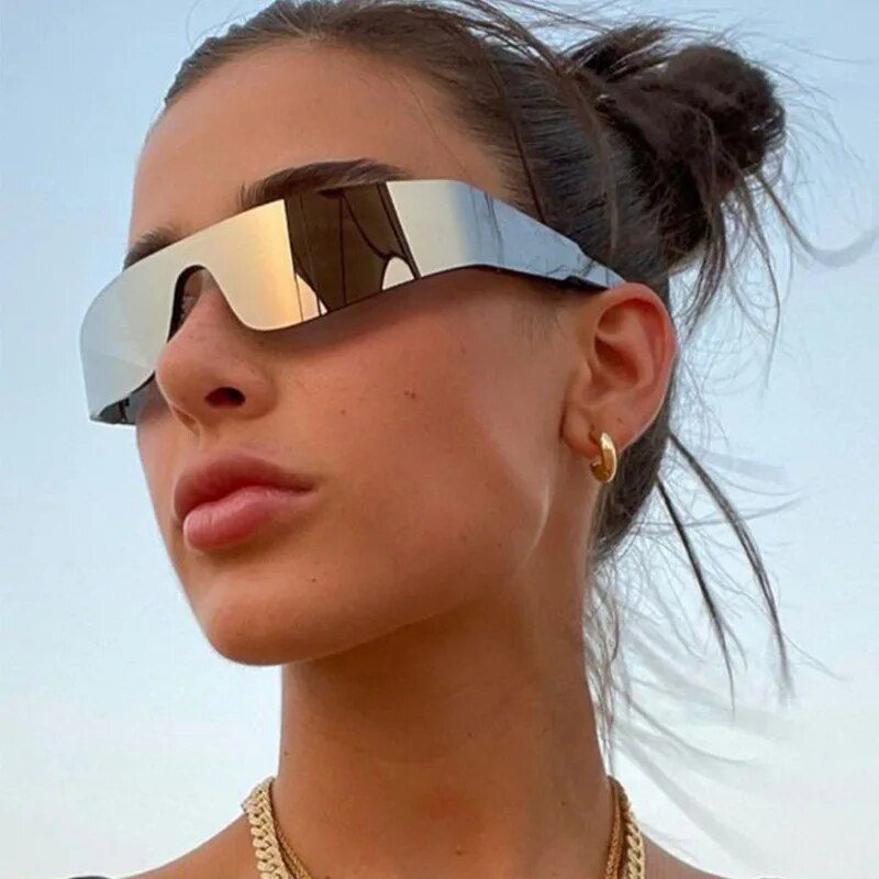 Y2K Rimless Silver Mirror Sunglasses