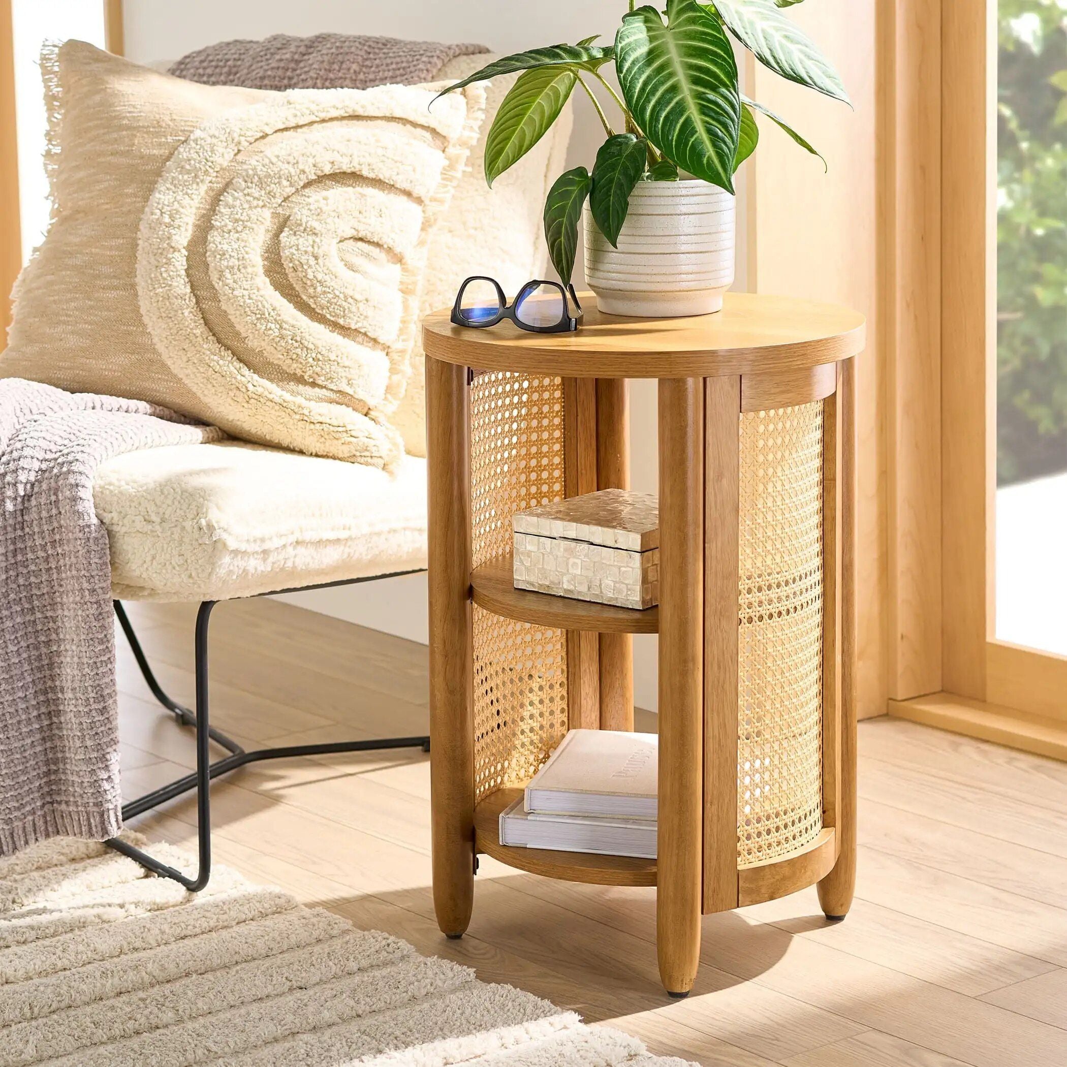 Springwood Tropical Caning Side Table with Open Shelves