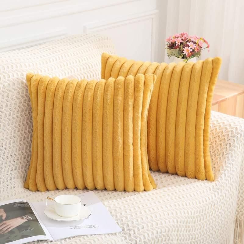 Luxury Striped Faux Fur Plush Cushion Cover