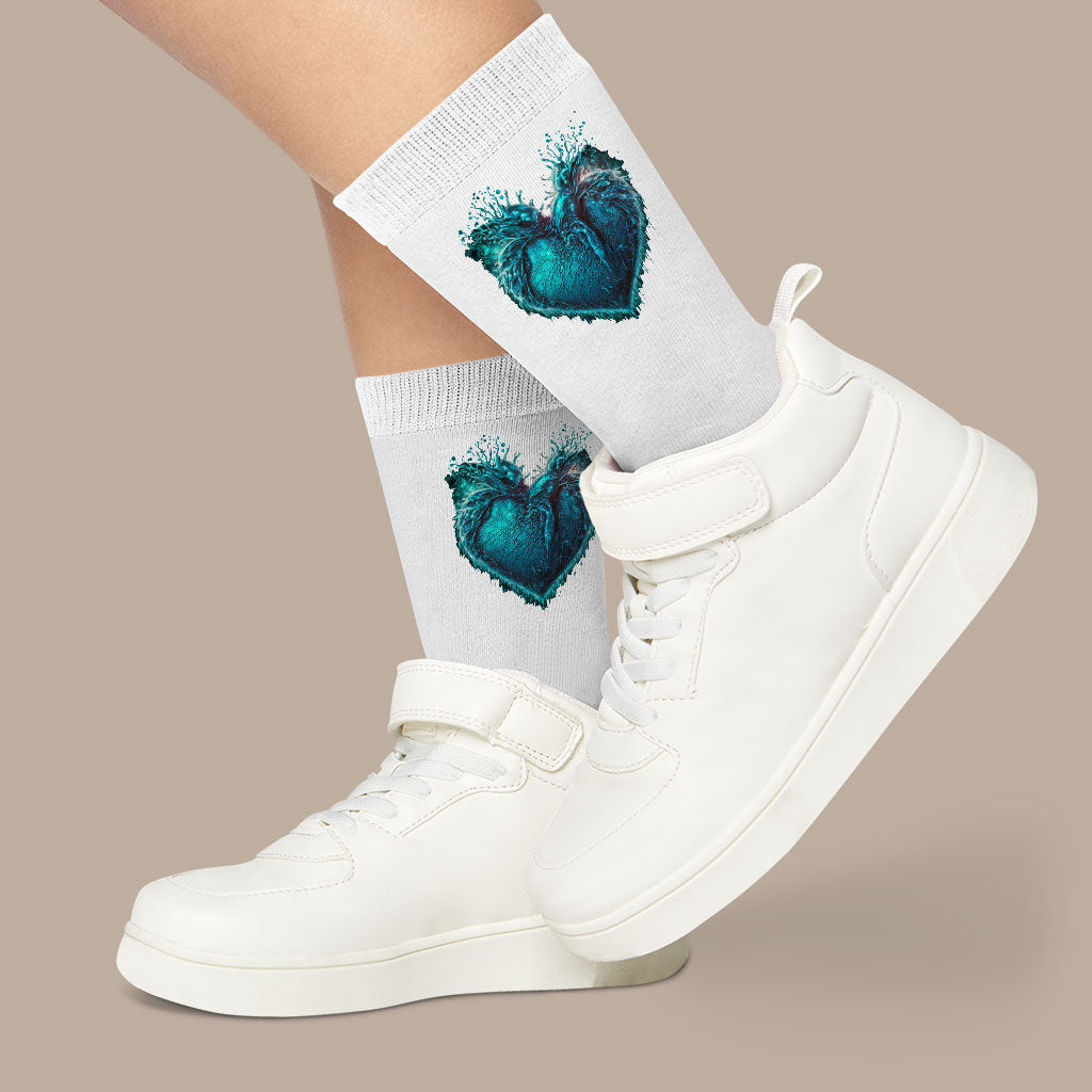 Ice Design Socks - Winter Art Novelty Socks - Ice Crew Socks