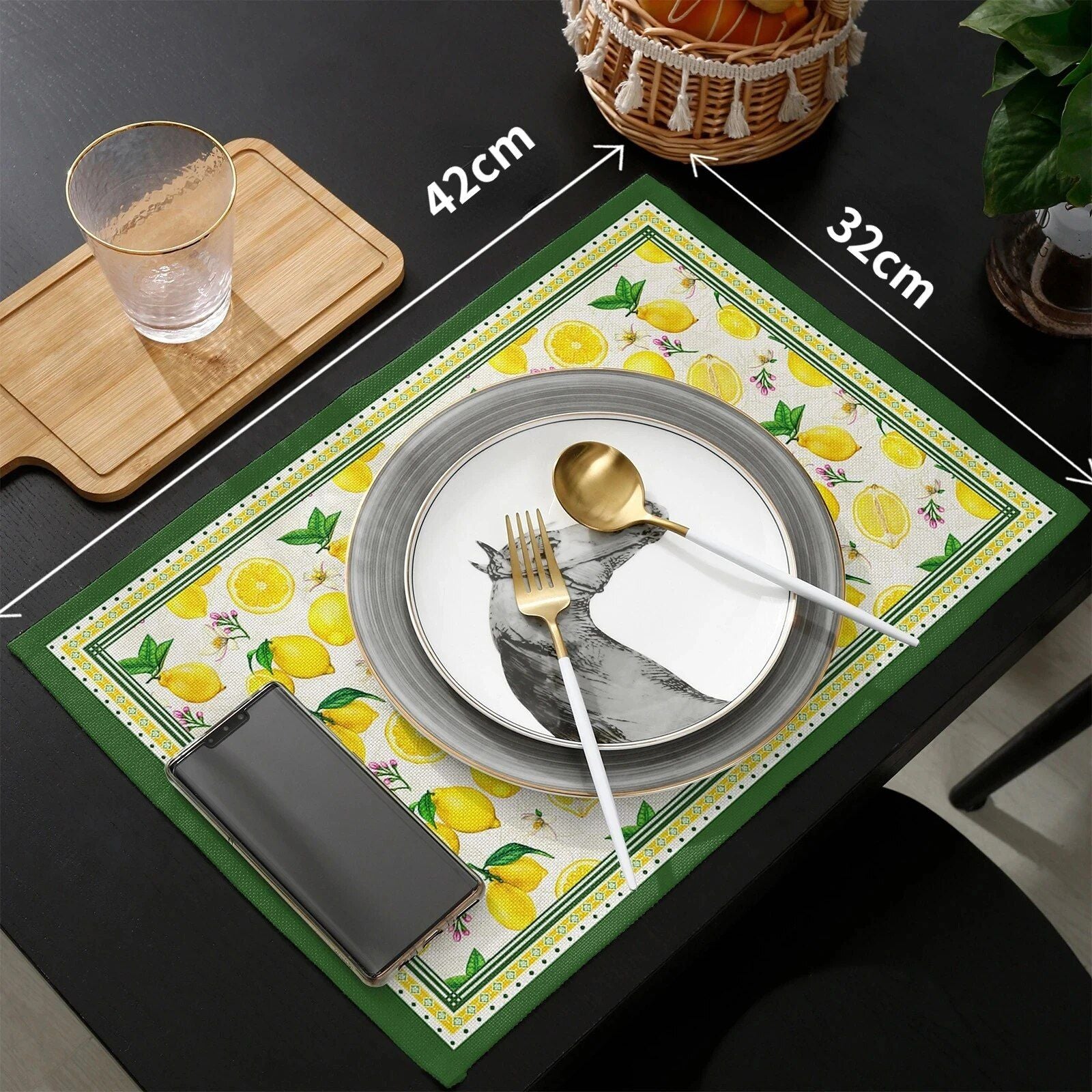 Charming Lemon Plaid Linen Placemat - Heat Resistant, Eco-Friendly Table Decor