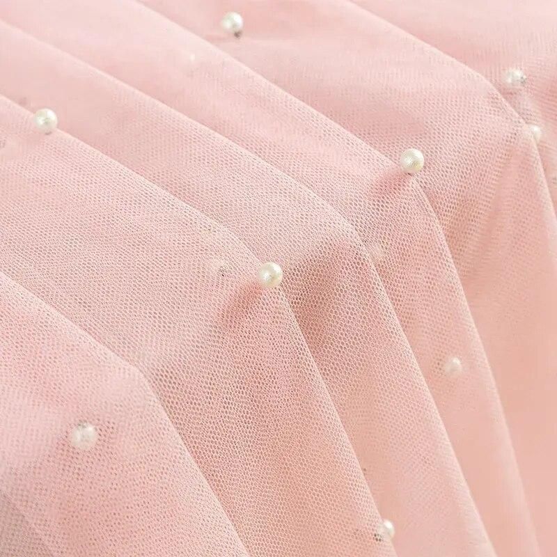 Elegant Pink Pearl Mesh 10FT Table Runner