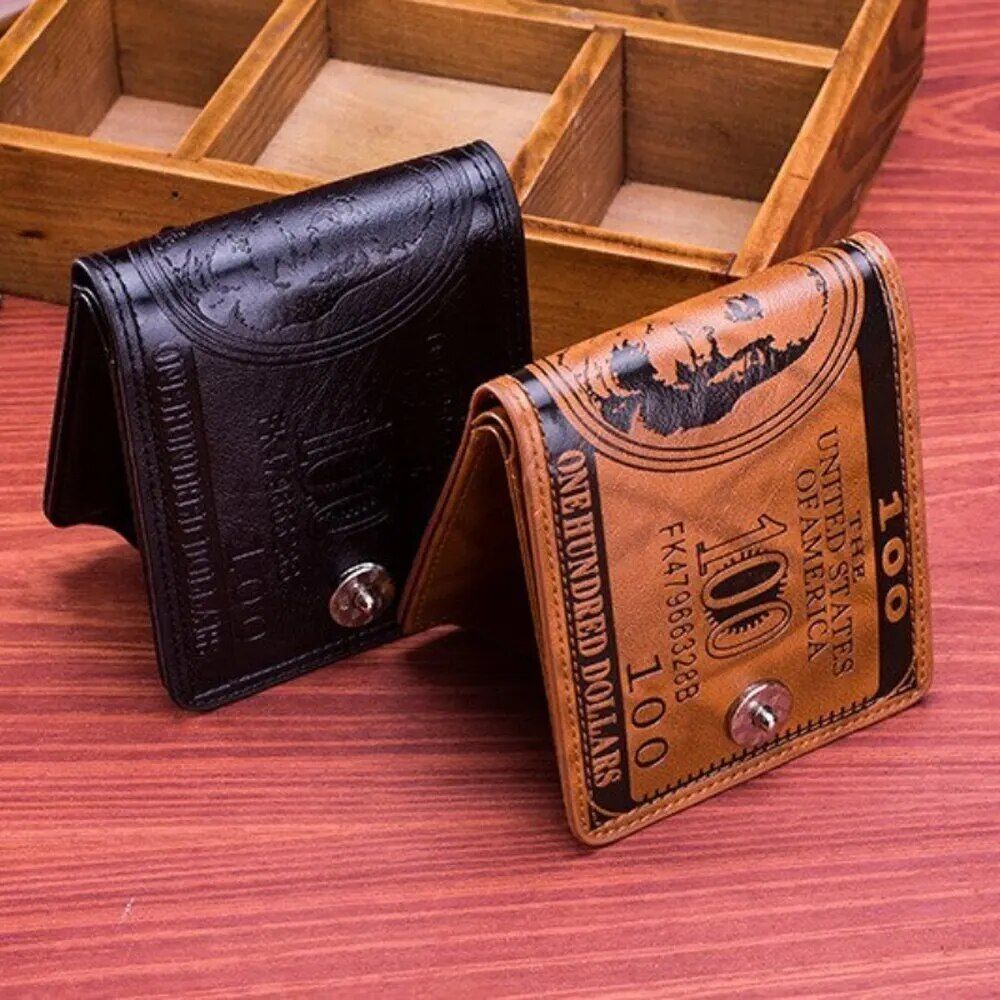 Stylish Men's Compact Wallet with 100 Dollar Bill Design and Multi-Card Slots