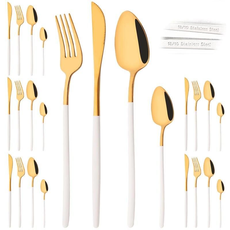 Luxurious 24-Piece Mirror Gold Dinnerware Set, 18/10 Stainless Steel Cutlery