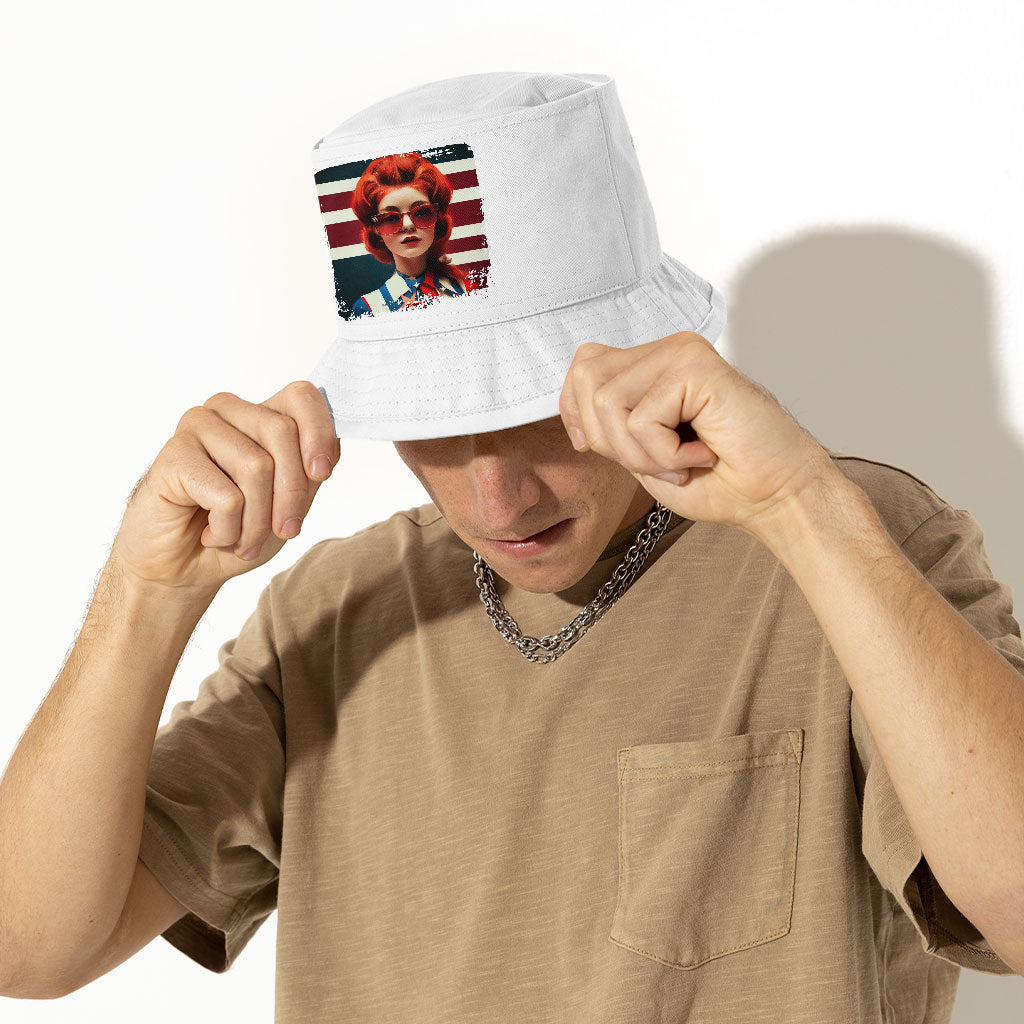 American Flag Bucket Hat - Graphic Hat - Girl Art Bucket Hat