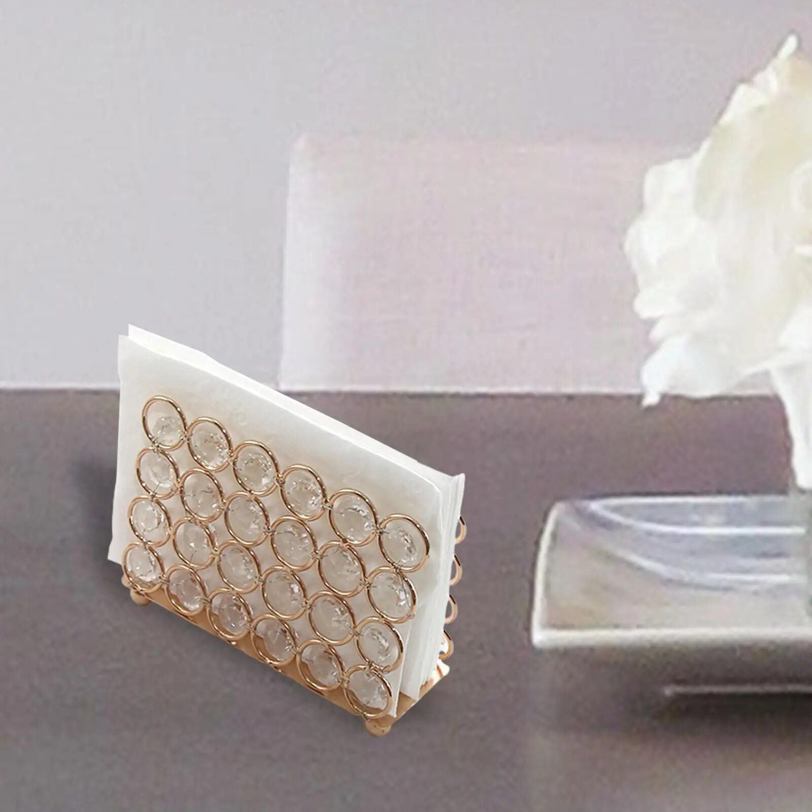 Elegant Gold Crystal Napkin Holder - Versatile Tissue Dispenser for Home and Hospitality