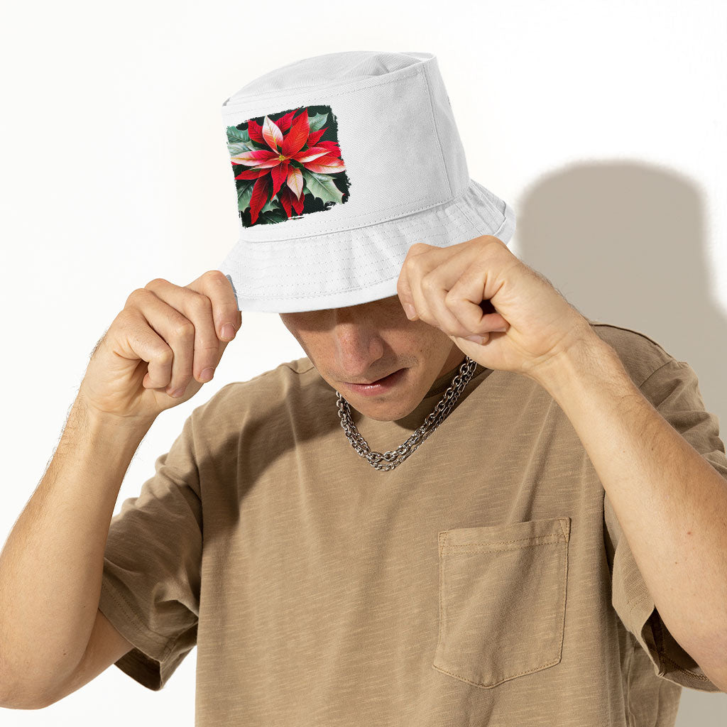 Plant Print Bucket Hat - Poinsettia Hat - Plant Bucket Hat