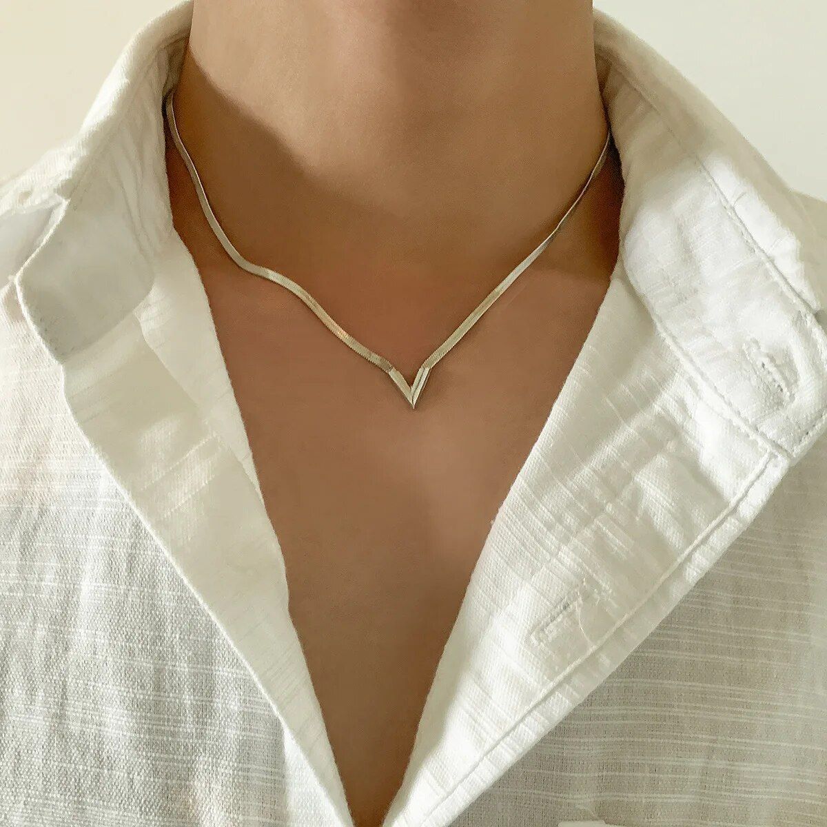 Trendy V-Shaped Flat Snake Chain Necklace