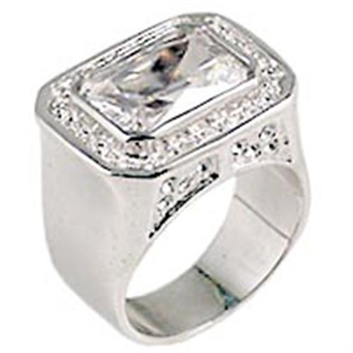 0G727 - Rhodium Brass Ring with AAA Grade CZ  in Clear | Turquoise Tiger