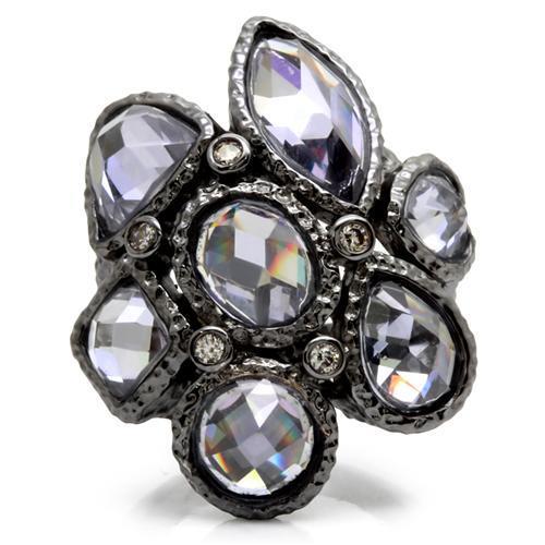 0W120 - Ruthenium Brass Ring with AAA Grade CZ  in Light Amethyst