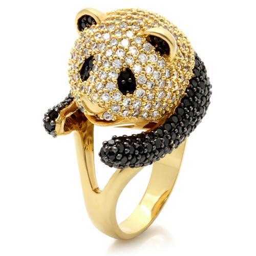 0W182 - Gold+Ruthenium Brass Ring with AAA Grade CZ  in Jet | Turquoise Tiger