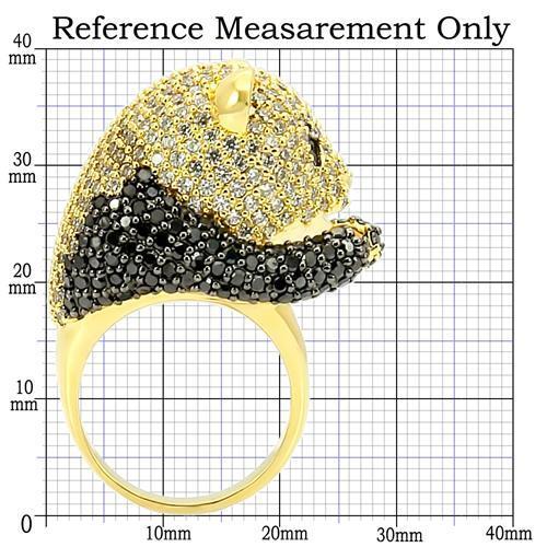 0W182 - Gold+Ruthenium Brass Ring with AAA Grade CZ  in Jet