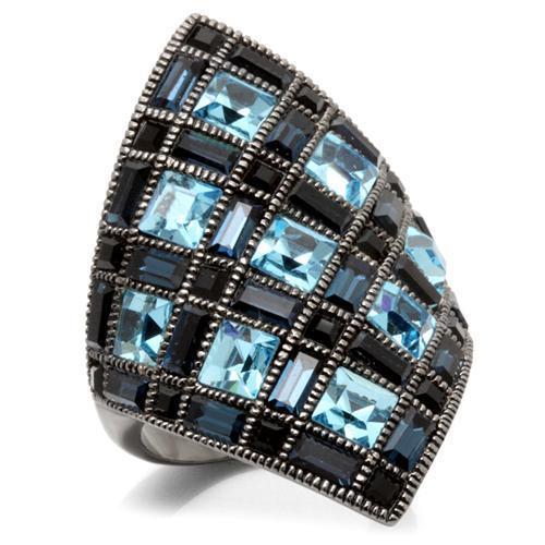 0W235 Ruthenium Brass Ring with Top Grade Crystal | Turquoise Tiger