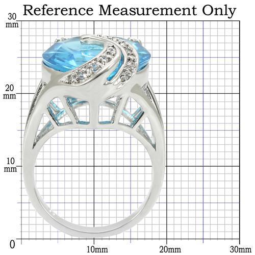 0W343 - Rhodium Brass Ring with Synthetic Synthetic Glass in Sea Blue