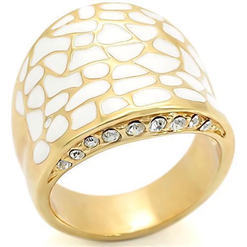 0W379 - Gold Brass Ring with Top Grade Crystal in Clear | Turquoise Tiger