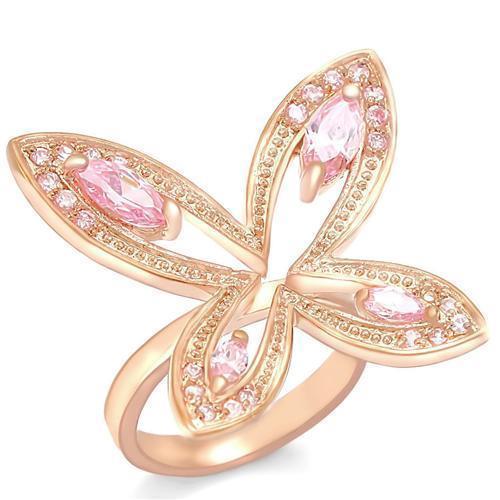 0W381 - Rose Gold Brass Ring with AAA Grade CZ in Rose | Turquoise Tiger