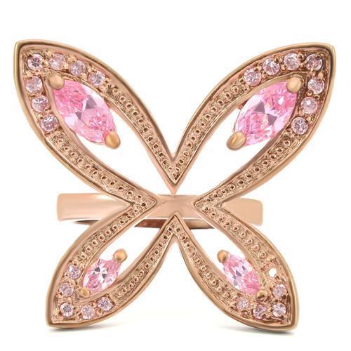 0W381 - Rose Gold Brass Ring with AAA Grade CZ in Rose