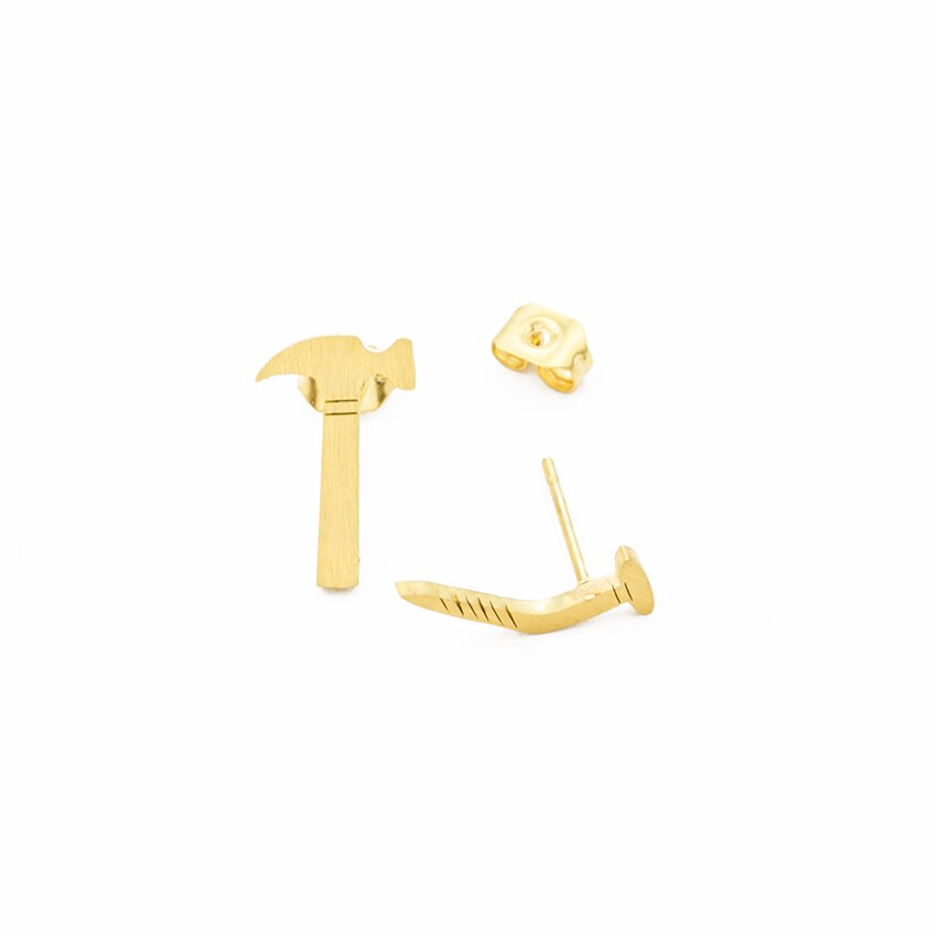 Personalized Asymmetric Hammer Nail Stud Earrings, 1 Pair