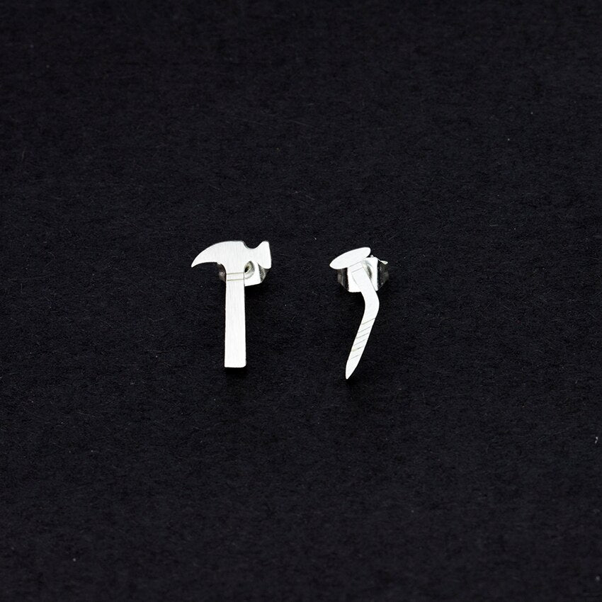 Personalized Asymmetric Hammer Nail Stud Earrings, 1 Pair