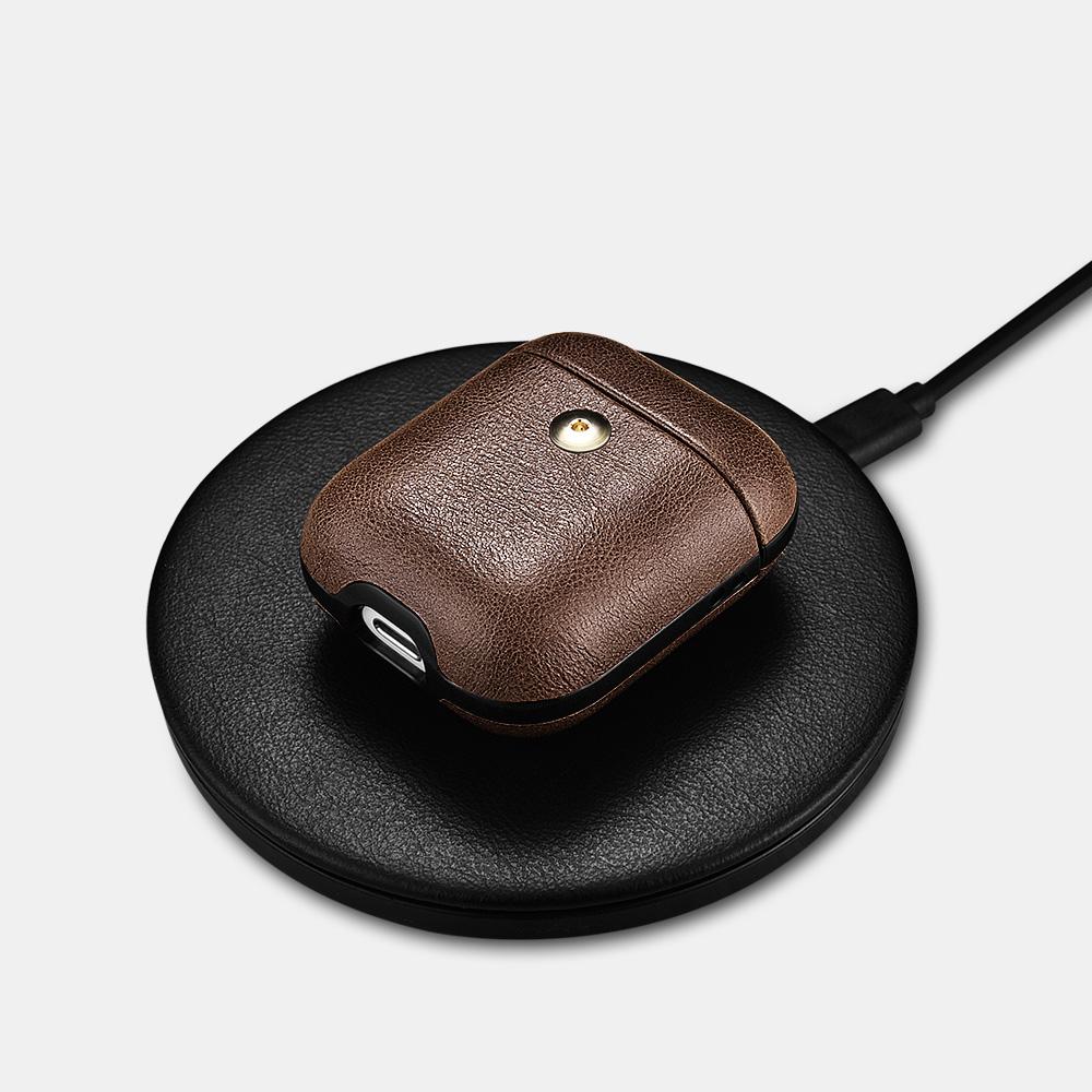 Brown Genuine Leather AirPods 2 Case with Color Embossing