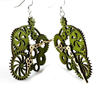 Gear Clock Earrings # 1019 | Red Sunflower